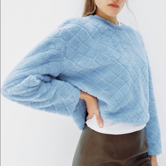 Zara Blue Faux Fur Sweatshirt - Picture 2 of 4